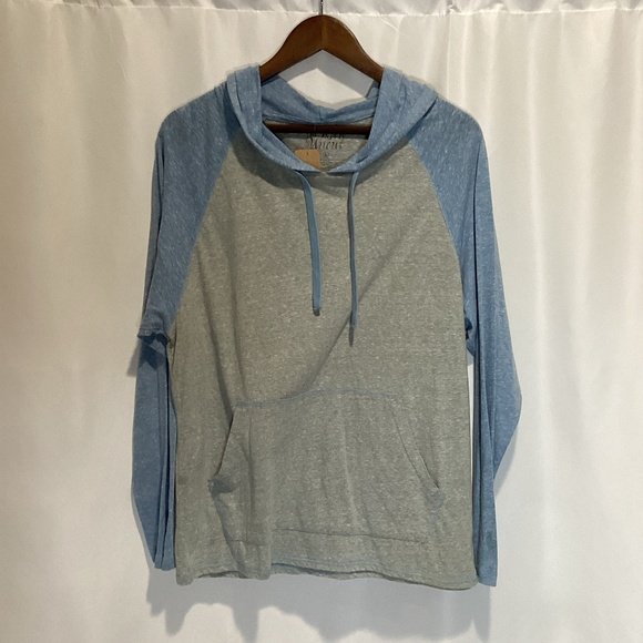 1628. Men’s Blue & Turquoise Jersey Hoodie Shirt VGUC Size Large - Picture 1 of 2